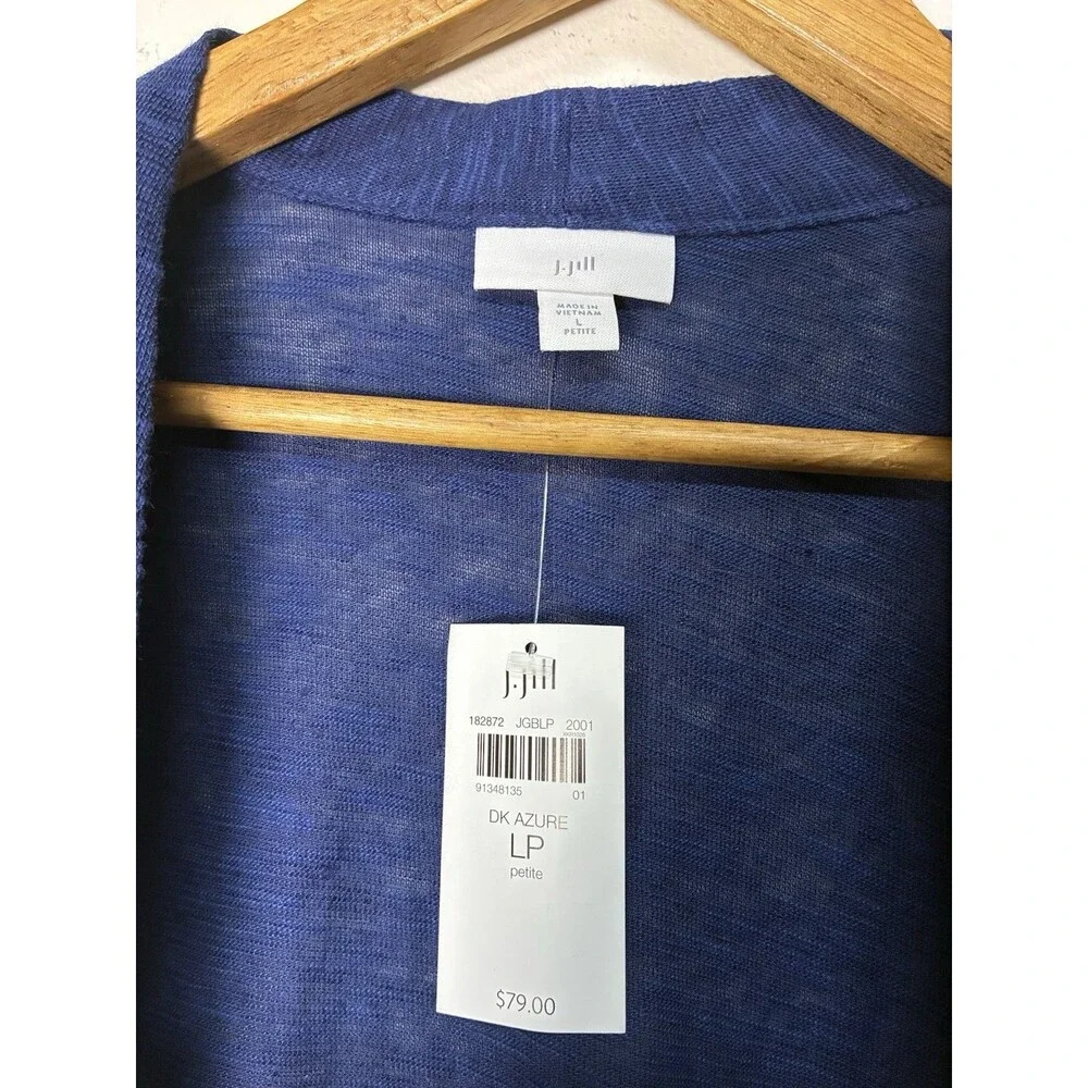 J Jill Linen Cardigan Sweater Women’s Large Petite NWT Dark Azure Light Sweater